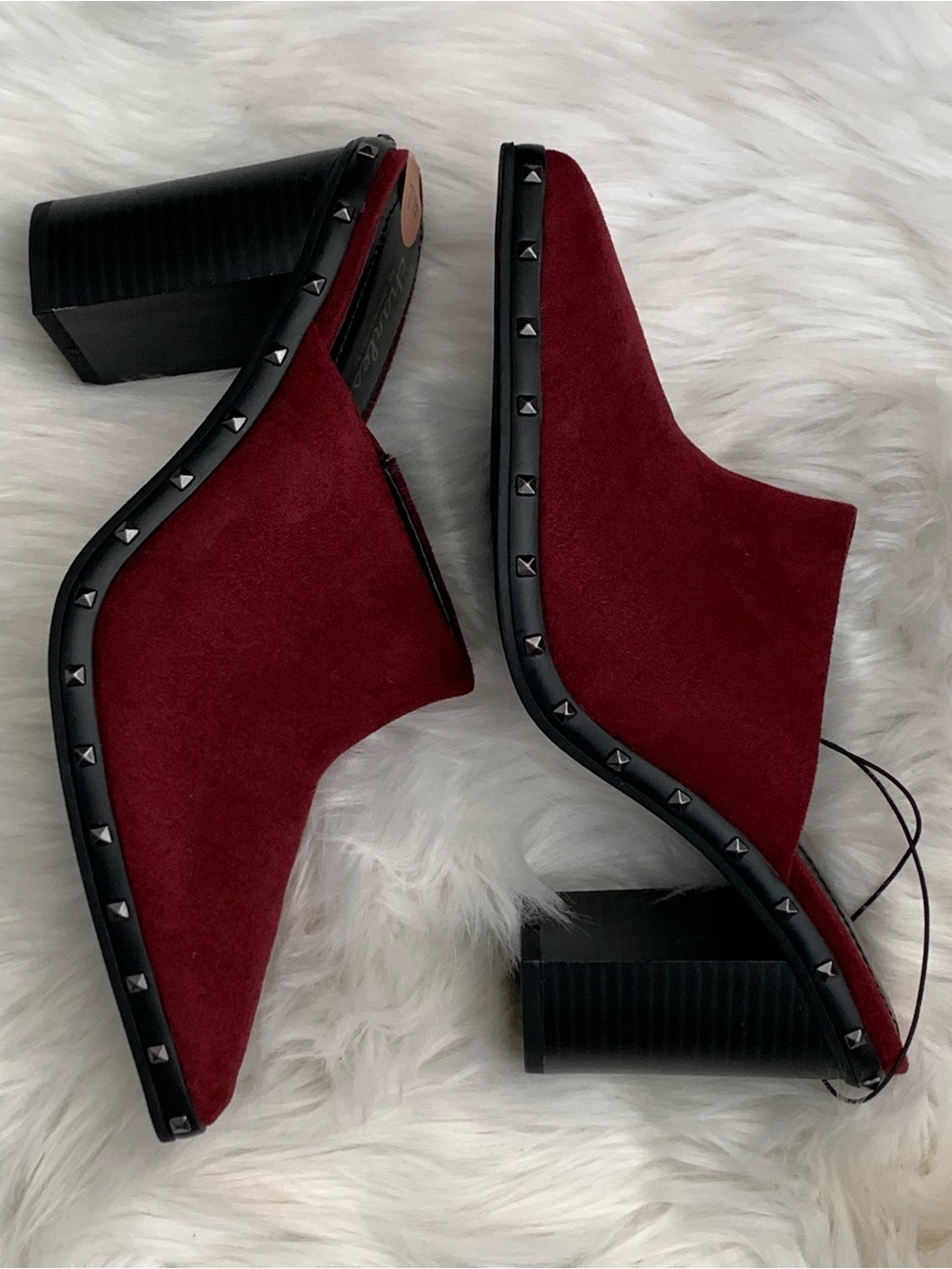 Charles by Charles David Burgundy Studded Pointed Block Heel Mules